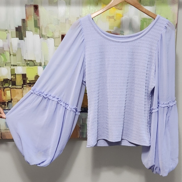 Anthropologie Lilac‎ Blouse with Ruffled Baloon Sleeves - Picture 6 of 11
